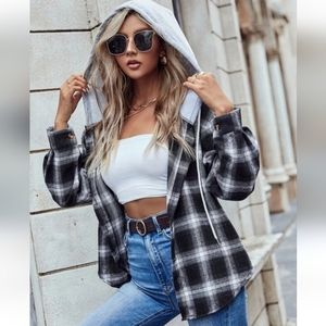 Plaid Hooded Button Up